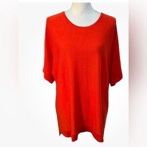 EILEEN FISHER Boxy Red Lory Roundneck Tencel Silk Blend Sweater Knit Top Xl